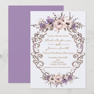 Lila Creme Elegante Botanische Hochzeit Einladung
