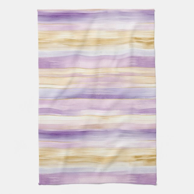 Lila Creme Iris Streifen   Geschirrtuch (Vertikal)