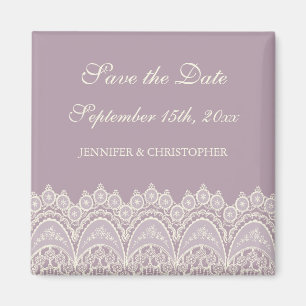 Lila-Creme-Spitzen-Hochzeitseinladungsmagnet Magnet
