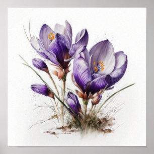 Lila Crocus Blume Art Print Poster