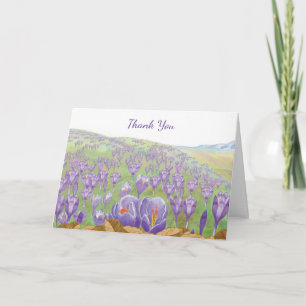 Lila Crocus-Blume auf der Frühjahrshügel-Illustrat Dankeskarte