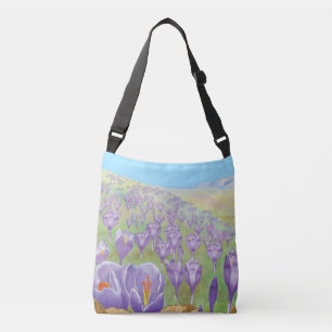 Lila Crocus-Blume auf der Frühjahrshügel-Illustrat Tragetaschen Mit Langen Trägern