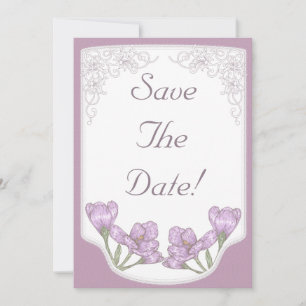 Lila Crocus-Blume im Springtime Save the Date Einladung