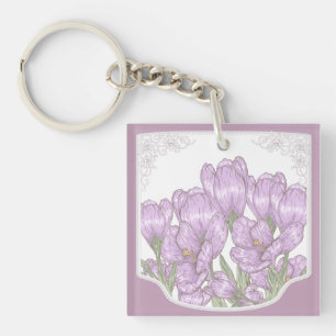 Lila Crocus-Blume im Springtime Schlüsselanhänger