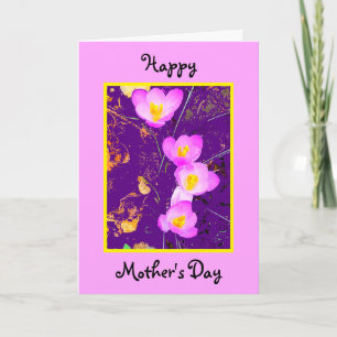 Lila Crocus Pink Border Mother Day Karte