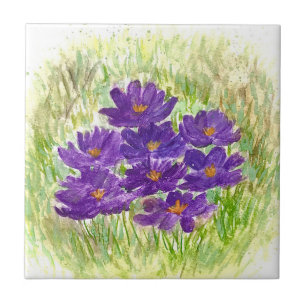 Lila Crocuses Floral Aquarell rustikale Küche Fliese