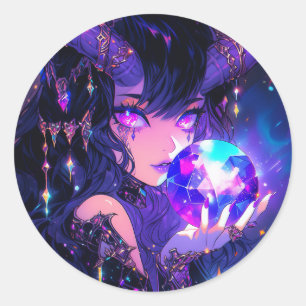 Lila Crystal Ball Demon Anime Girl Runder Aufkleber