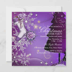 Lila Crystal Snowflake Weihnachtsabend Party 4 Einladung