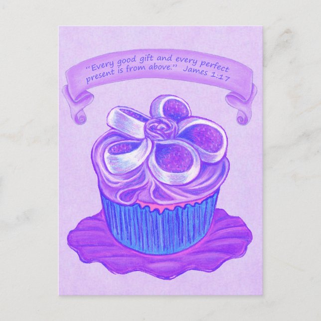 Lila Cupcake~Good Gift Scripte Postkarte (Vorderseite)