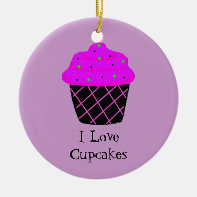 Lila Cupcake Keramikornament (Vorne)