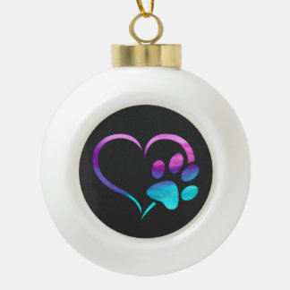 Lila Cyan Hundepfoten Druck Herz Keramik Kugel-Ornament