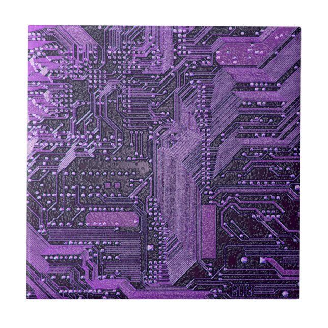 Lila Cyberschalttafel Tech Art Electronics Fliese (Vorderseite)