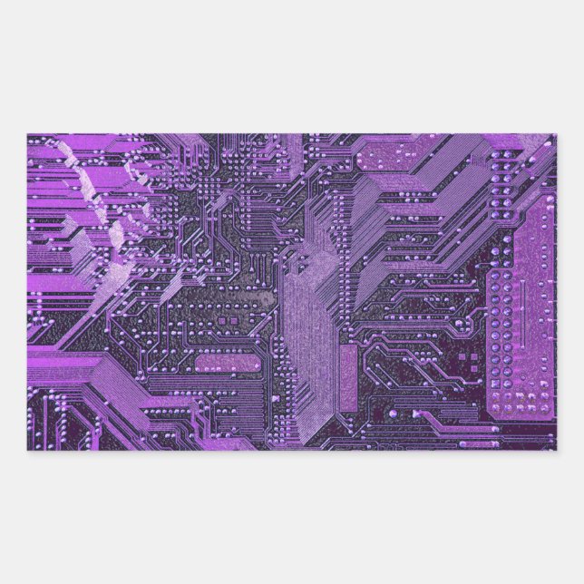 Lila Cyberschalttafel Tech Art Electronics Rechteckiger Aufkleber (Vorderseite)