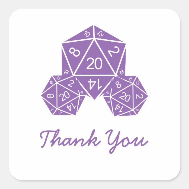Lila D20 Dice Danke Stickers (Vorderseite)