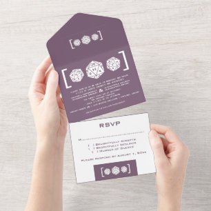 Lila D20-Würfel - alles in einer Hochzeit All In One Einladung
