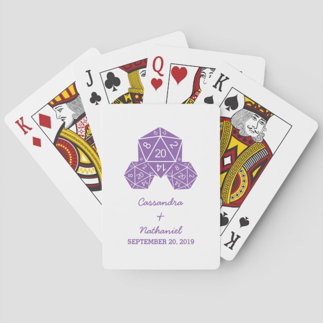 Lila D20-Würfel-Hochzeitskarten Spielkarten (Rückseite)