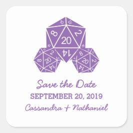 Lila D20-Würfel Save the Date Aufkleber