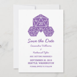 Lila D20-Würfel Save the Date einladen Einladung