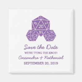 Lila D20-Würfel speichern das Datumsfenster Magnet