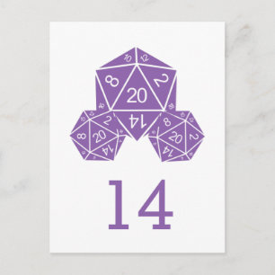 Lila D20-Würfel-Tischnummer Postkarte