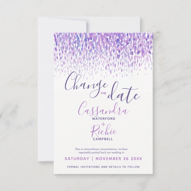 Lila Dabs Aquarell ändern das Datum der Hochzeit Save The Date (Vorderseite)