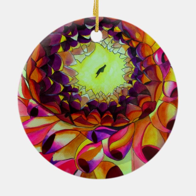 Lila Dahlia abstrakte Blume Kunst Keramik Ornament (Hinten)
