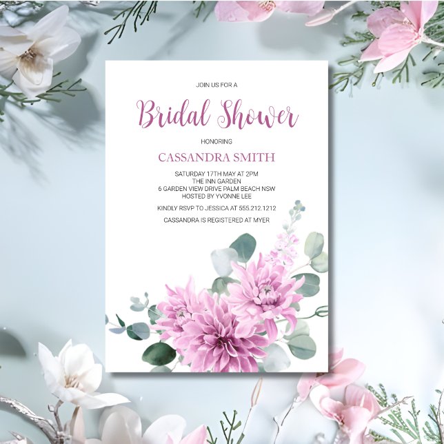 Lila Dahlia Eukalyptus Grünes Brautparty Einladung (Von Creator hochgeladen)