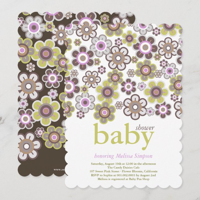 Lila Daisis Blume Blooms Baby Dusche Einladung (Vorne/Hinten)