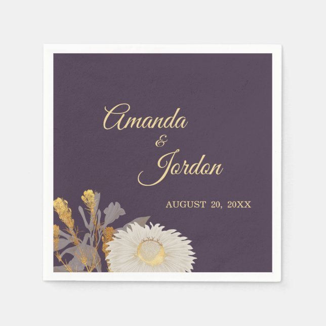 Lila Daisy Antique Wedding Cocktail Napkin Serviette (Vorderseite)