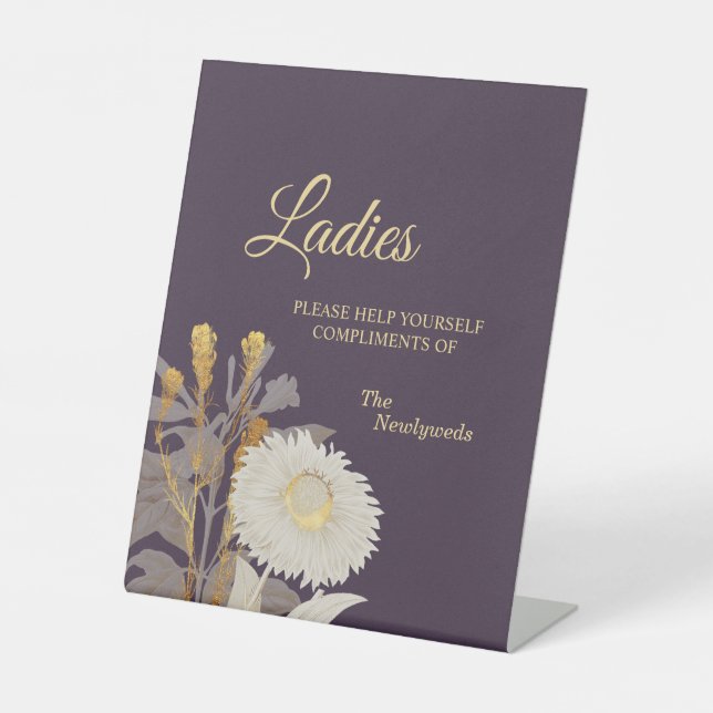 Lila Daisy Antique Wedding Ladys Badezimmer Sockelschild (Vorderseite)