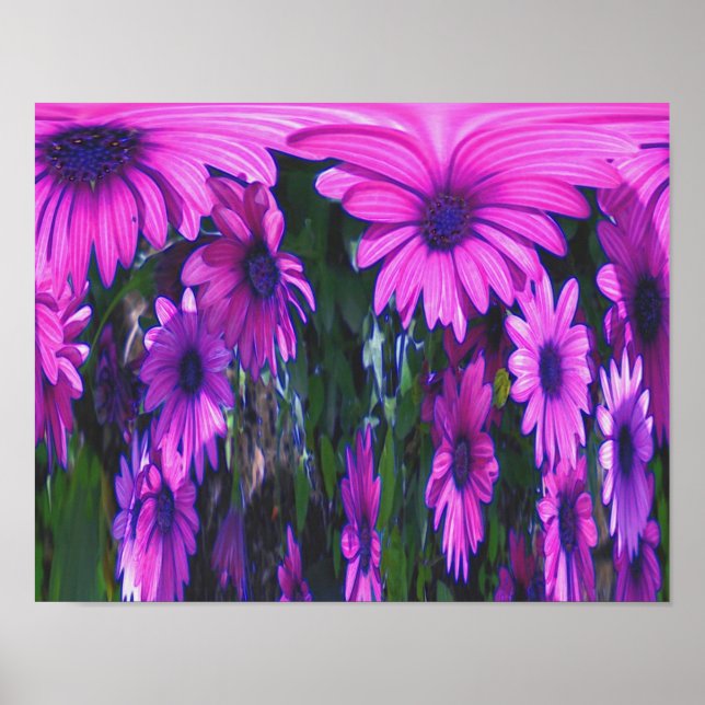 Lila Daisy Blume Fantasy Fantastische Abstrakte Ku Poster (Vorne)
