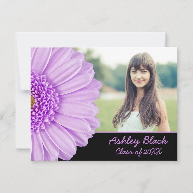 Lila Daisy Blume Foto Abschluss für sie Einladung (Vorderseite)