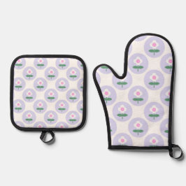 Lila Daisy Blume Housewarming Party Ofenhandschuh & Topflappen-Set