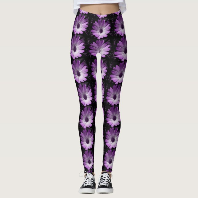 Lila Daisy Blume Leggings (Vorderseite)