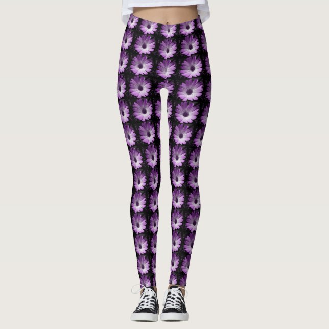 Lila Daisy Blume Leggings (Vorderseite)