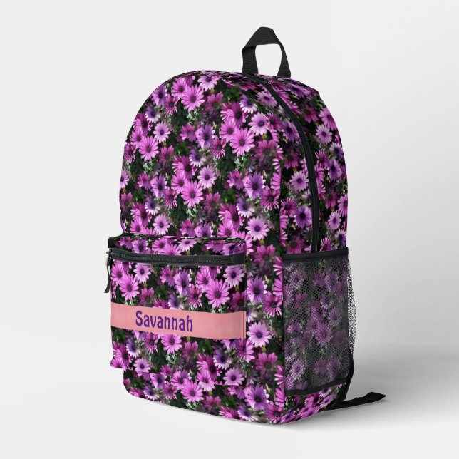 Lila Daisy Blume Muster Personalisiert Bedruckter Rucksack (Rückseitige Ecke Rechts)