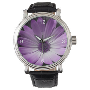 Lila Daisy-Blume Vintage Uhr mit Zahlen