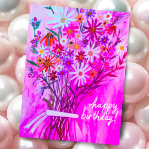 Lila Daisy Bouquet Happy Birthday Postkarte