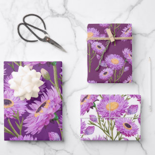 Lila Daisy Floral Blooms Geschenkpapier Set