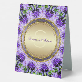 Lila Daisy Floral Nature Mandala Stilvolles Menü Tischaufsteller
