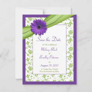 Lila Daisy Green Floral Damask Save the Date