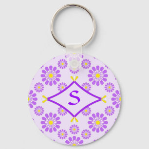 Lila Daisy Monogram Schlüsselanhänger
