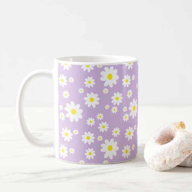 Lila Daisy Pattern Frühjahrskaffee Kaffeetasse (Mit Donut)