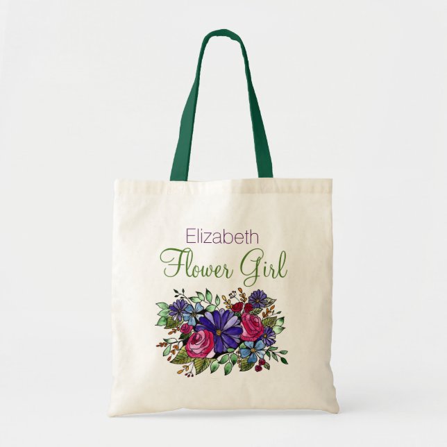 Lila Daisy Rosa Rose Blume Name Blumenmädchen Tragetasche (Vorne)