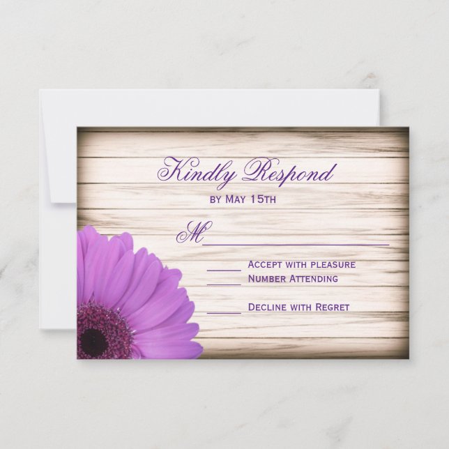 Lila Daisy Rustic Wood Wedding RSVP Cards (Vorderseite)