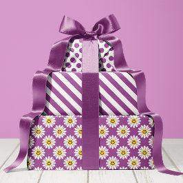 Lila Daisy Striped und Polka Dot Geschenkpapier Set