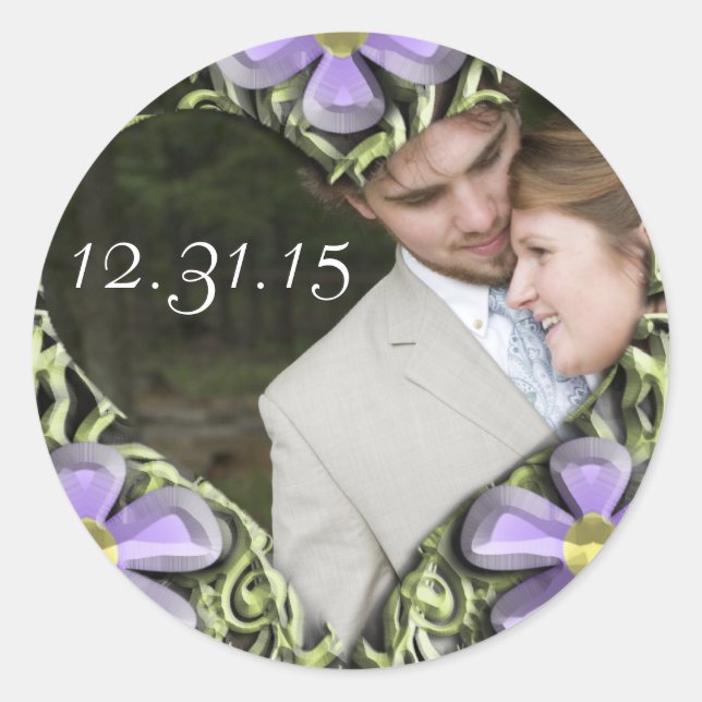 Lila Daisy Wedding Stickers Ihr Foto (Vorderseite)