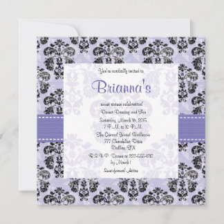 Lila Damask 16 . Geburtstag Einladungen
