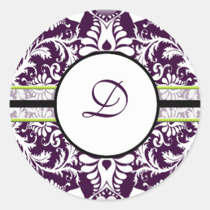 Lila Damask Anfangsbuchstabe D Hochzeit Runder Aufkleber
