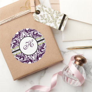 Lila Damask Anfangssticker Letter H Wedding Runder Aufkleber